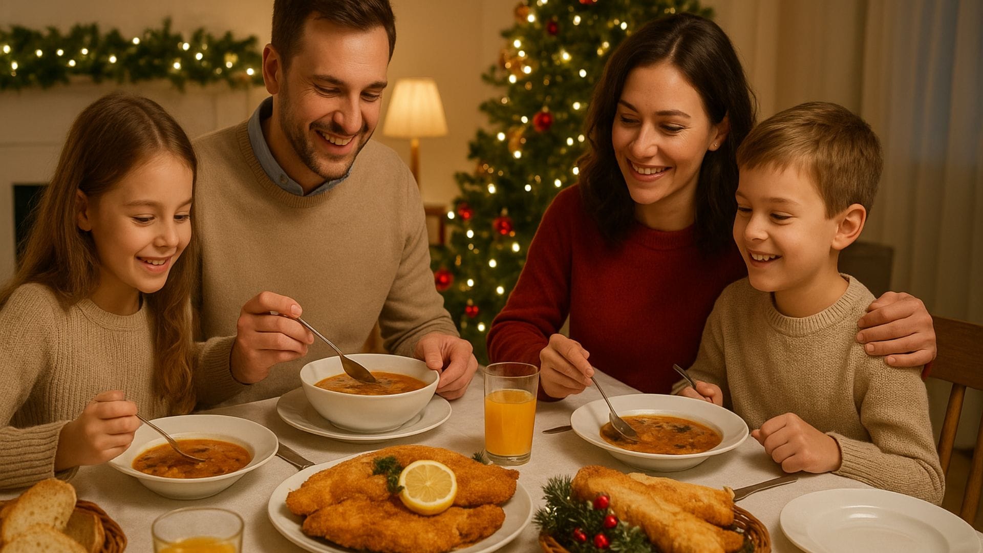 rodina pri štedrej večeri
