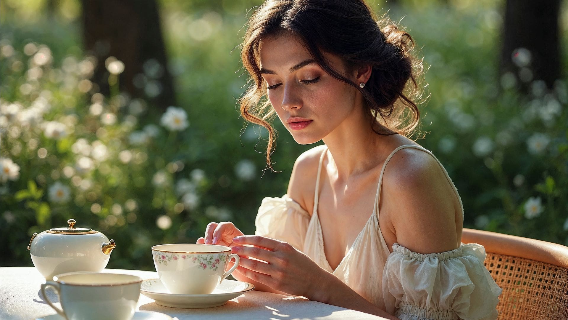 žena, šálky čaju