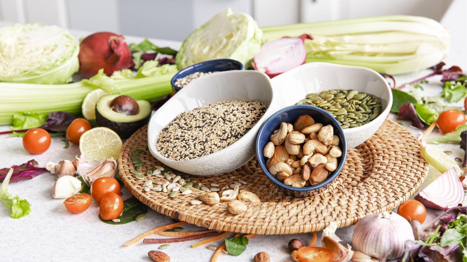 vláknina, orechy, semienka, zelenina