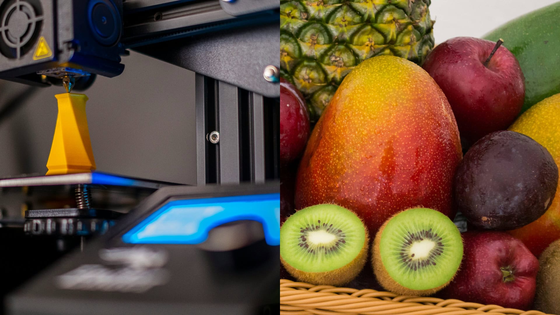 na snímke 3d tlačiareň a ovocie
