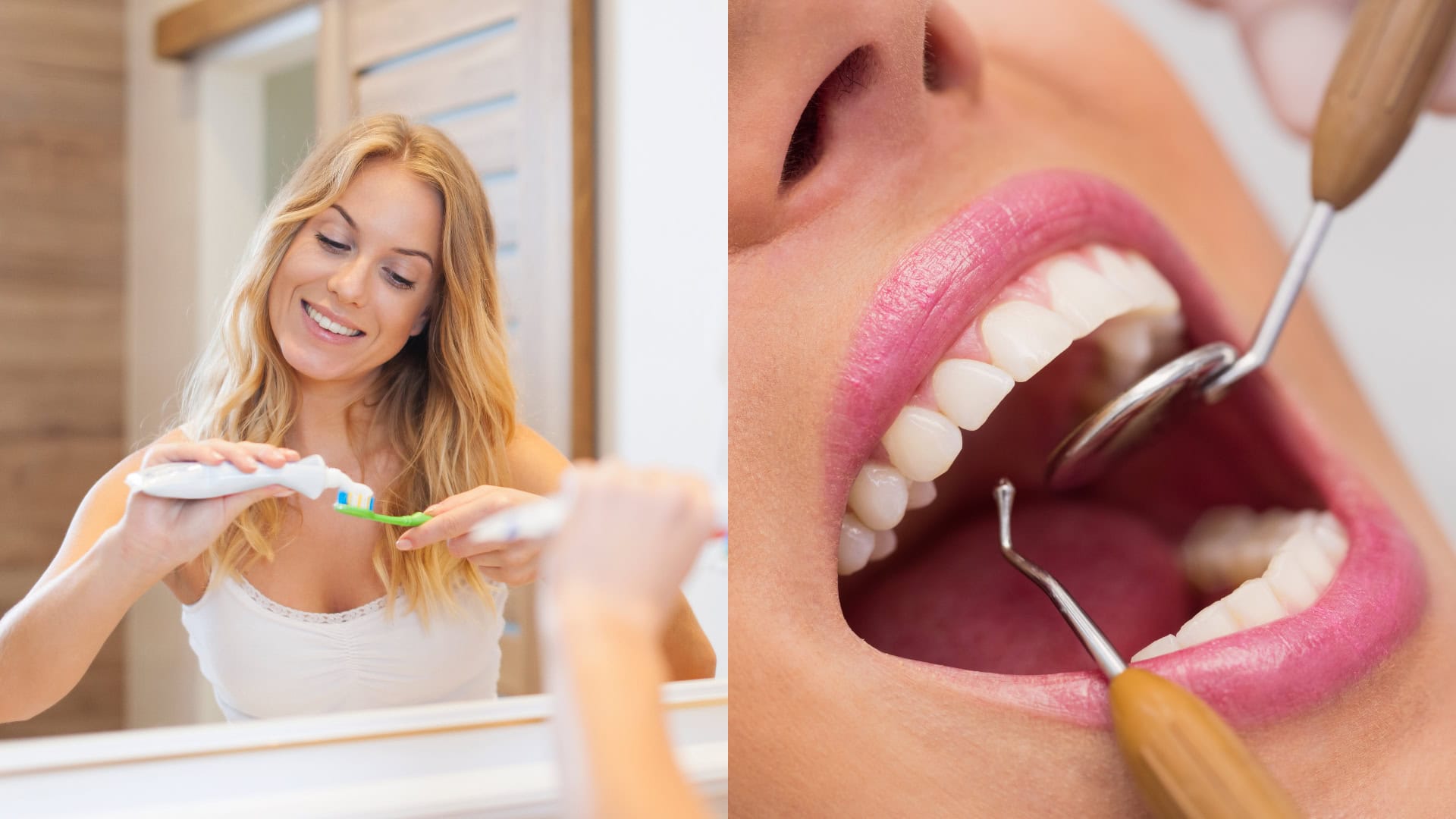 Na snímke žena ktorá si čistí zuby a zubná starostlivosť