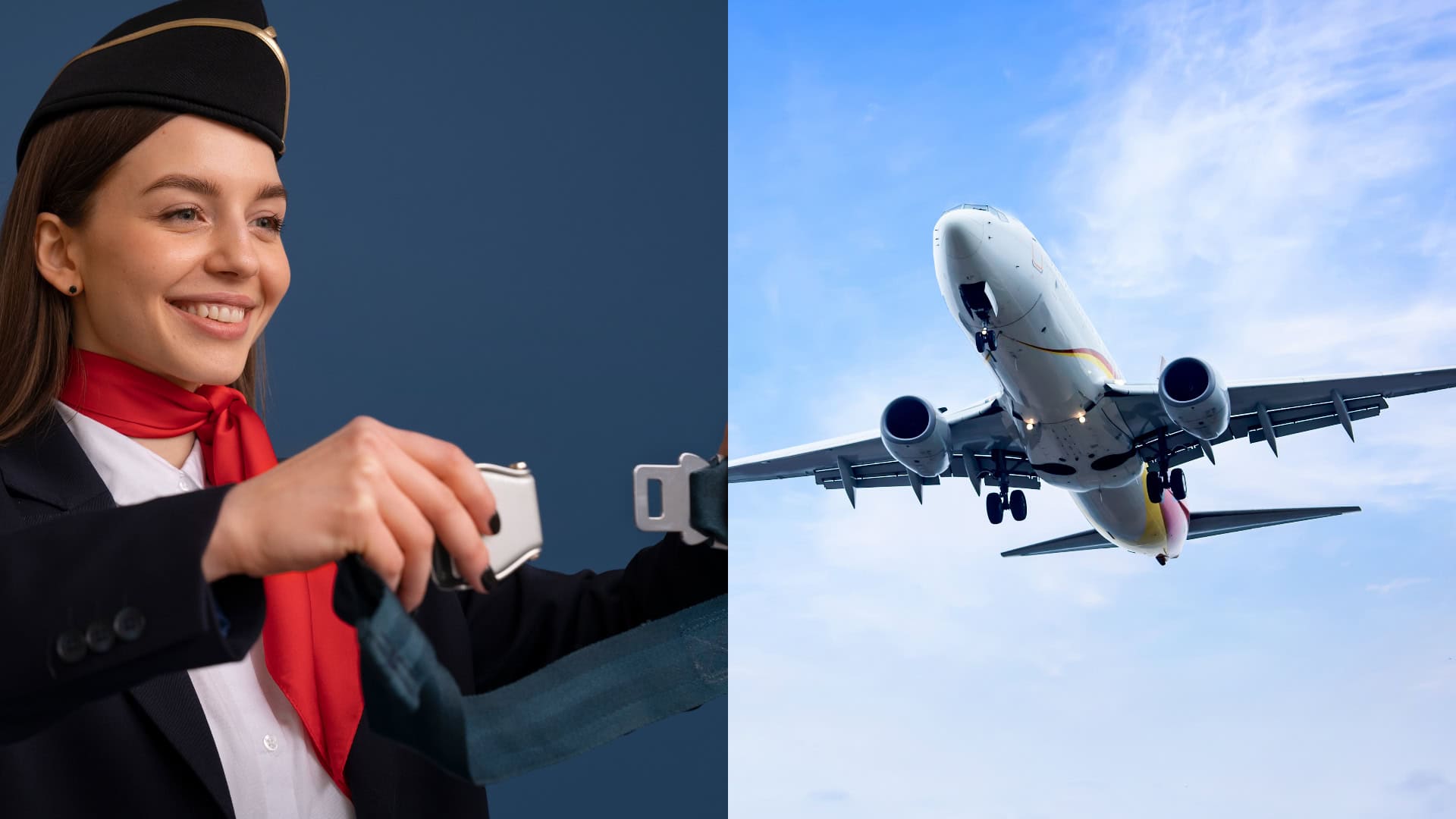 Na fotografii je letuška a lietadlo.