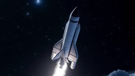 Na snímke raketa vo vesmíre.