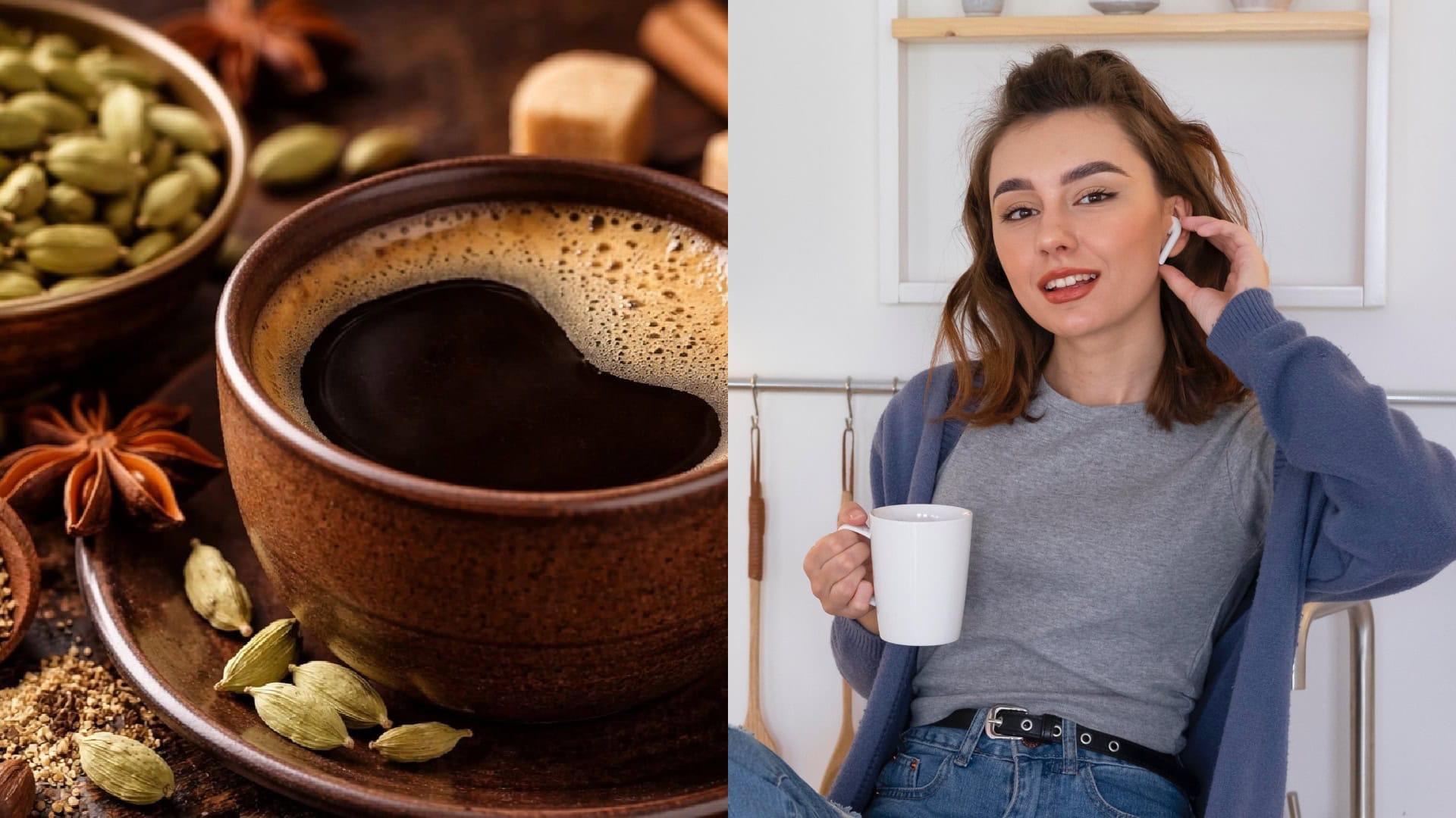 žena, kardamon, kava, korenie