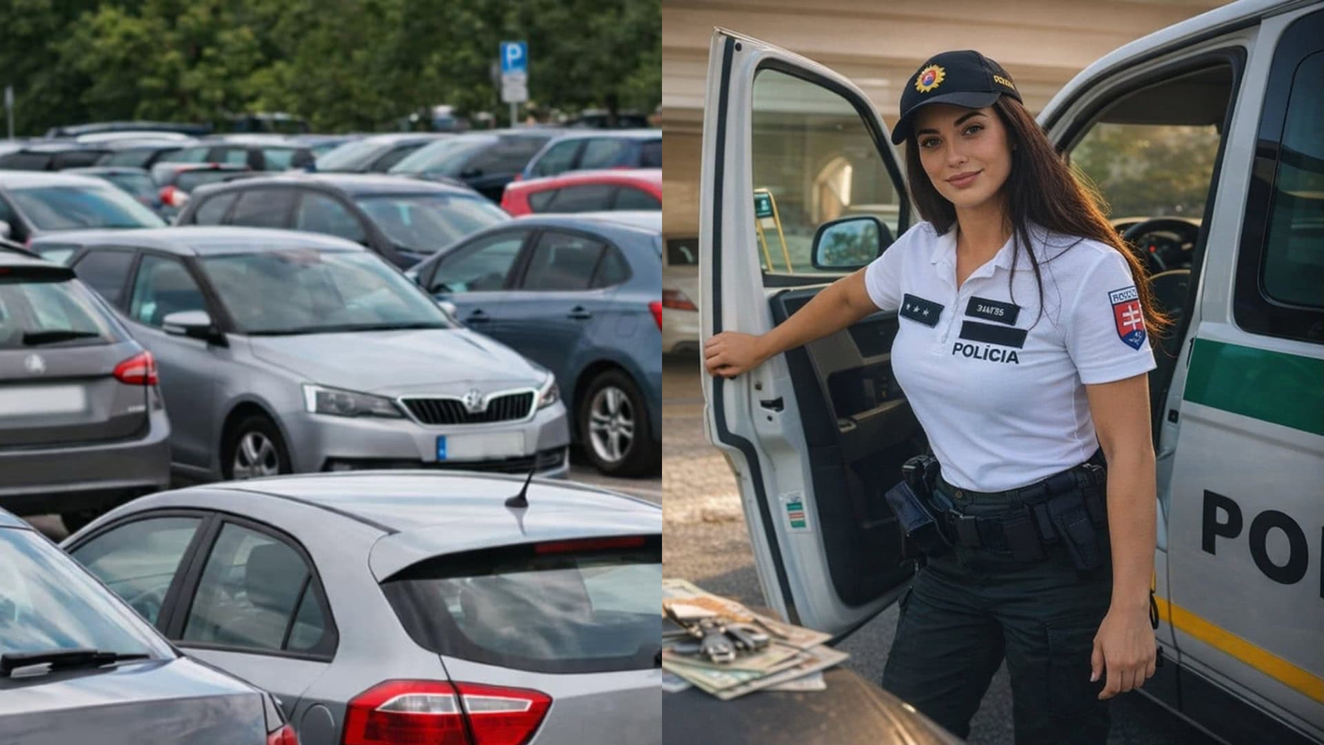 autá, policajtka