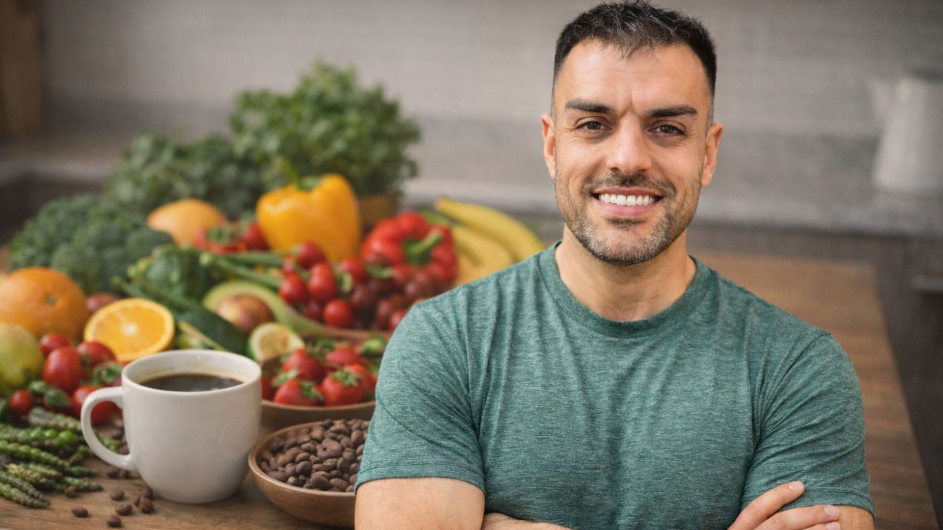 muž, káva, kakao, zelenina, ovocie