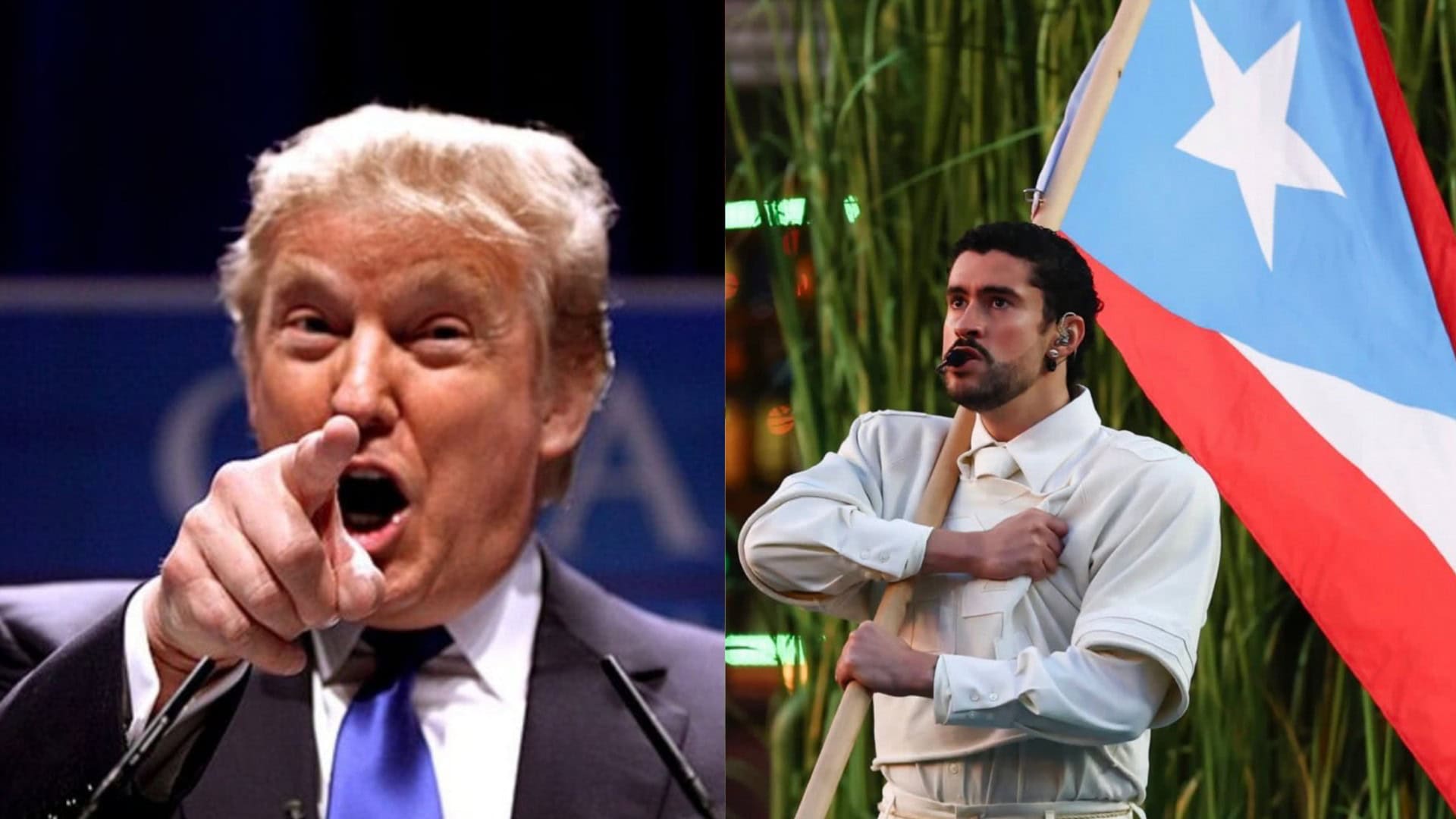 na snímke je Bad Bunny a Donald Trump