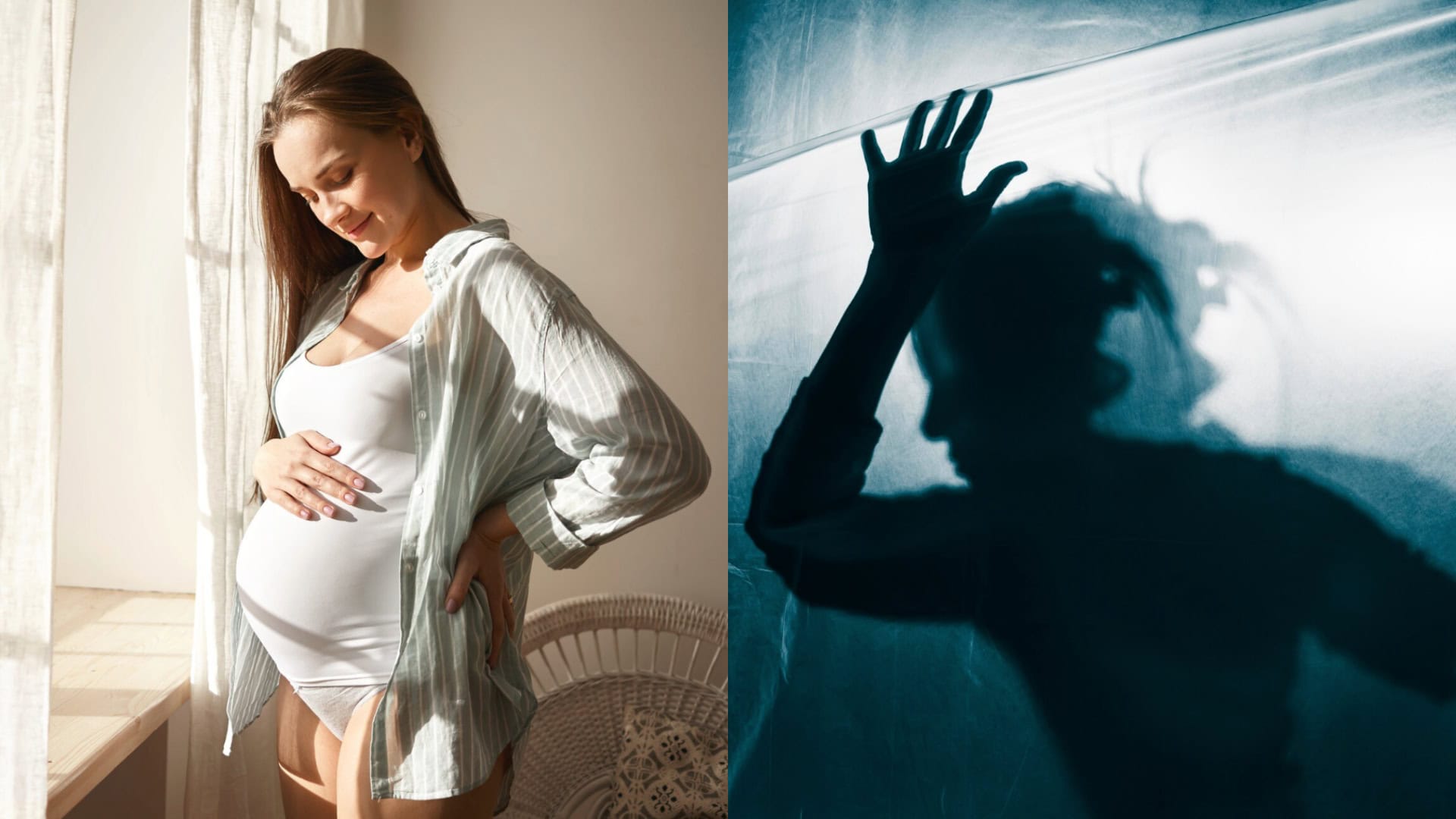 Na snímke tehotná žena a temná postava.