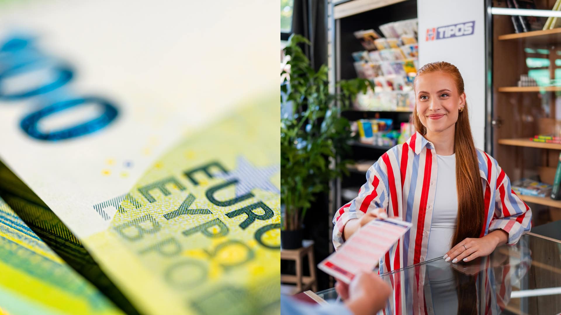 Na snímkach sú peniaze a žena s losom od TIPOS.