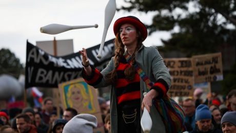 Na snímke účastníci protestného zhromaždenia platformy Otvorená kultúra, 31. marca 2026 v Bratislave.