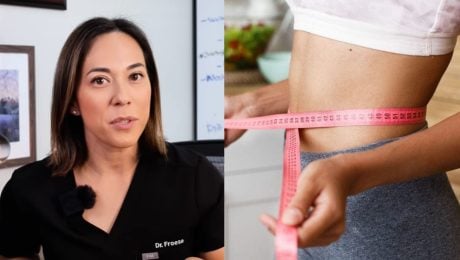 Dr. Ashley Froese, žena si meria pás