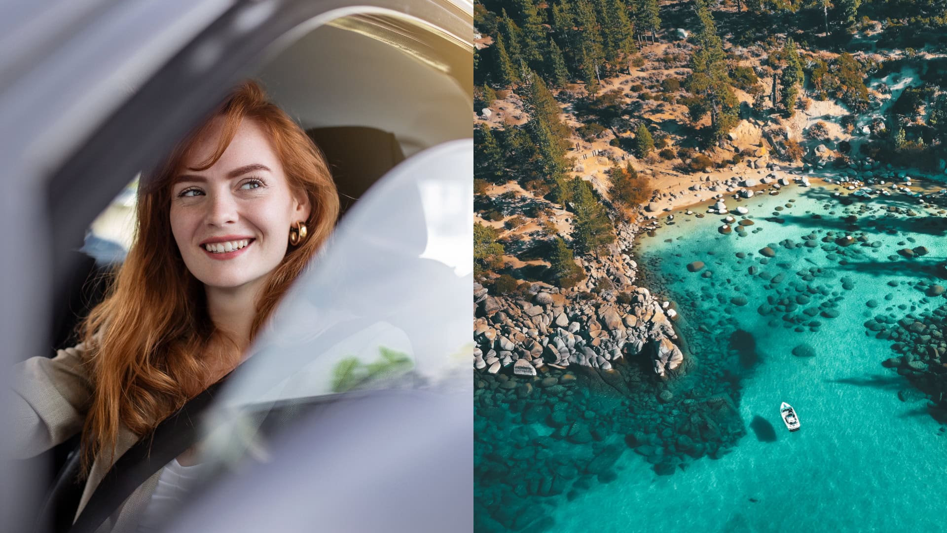 Na snímka žena v aute a more.