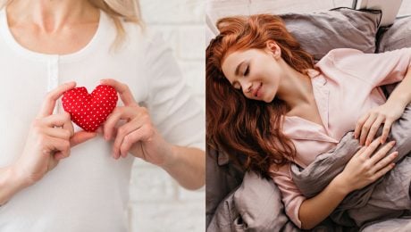 Na snímkach srdce a žena, ktorá spí.