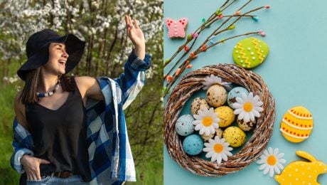 Na snímke žena a veľkonočná výzdoba.