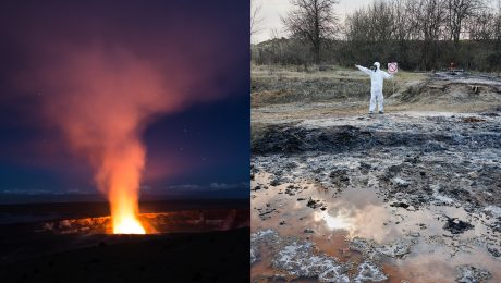 Na snímke ohnivý vír a ropná škvrna
