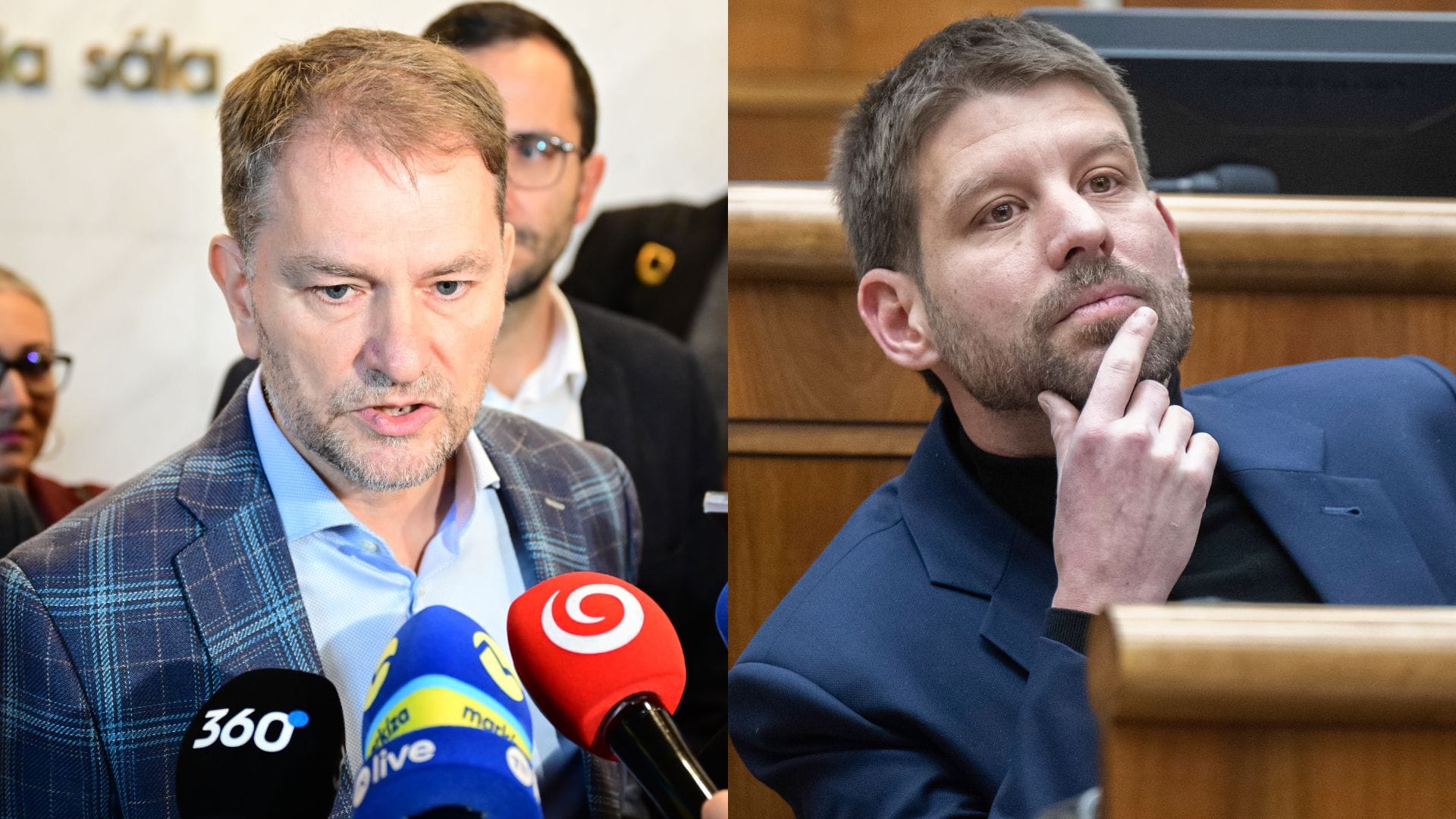 Na snímke vľavo Igor Matovič a vpravo Michal Šimečka