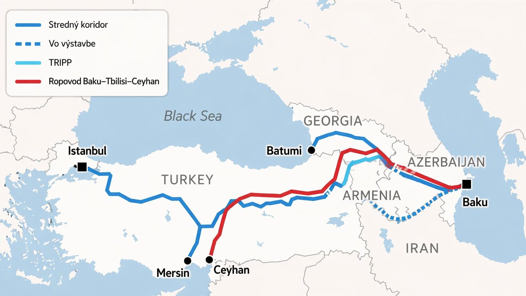 Mapa Stredný oridor