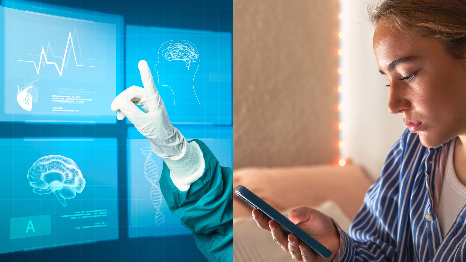 Na snímke lekárske zábery a dievča na telefóne.