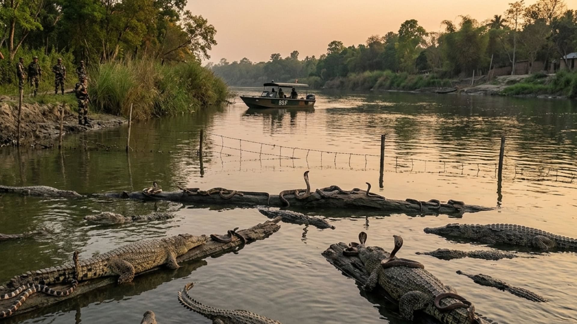 na snímke krokodíly a hady na hraniciach s Indiou.