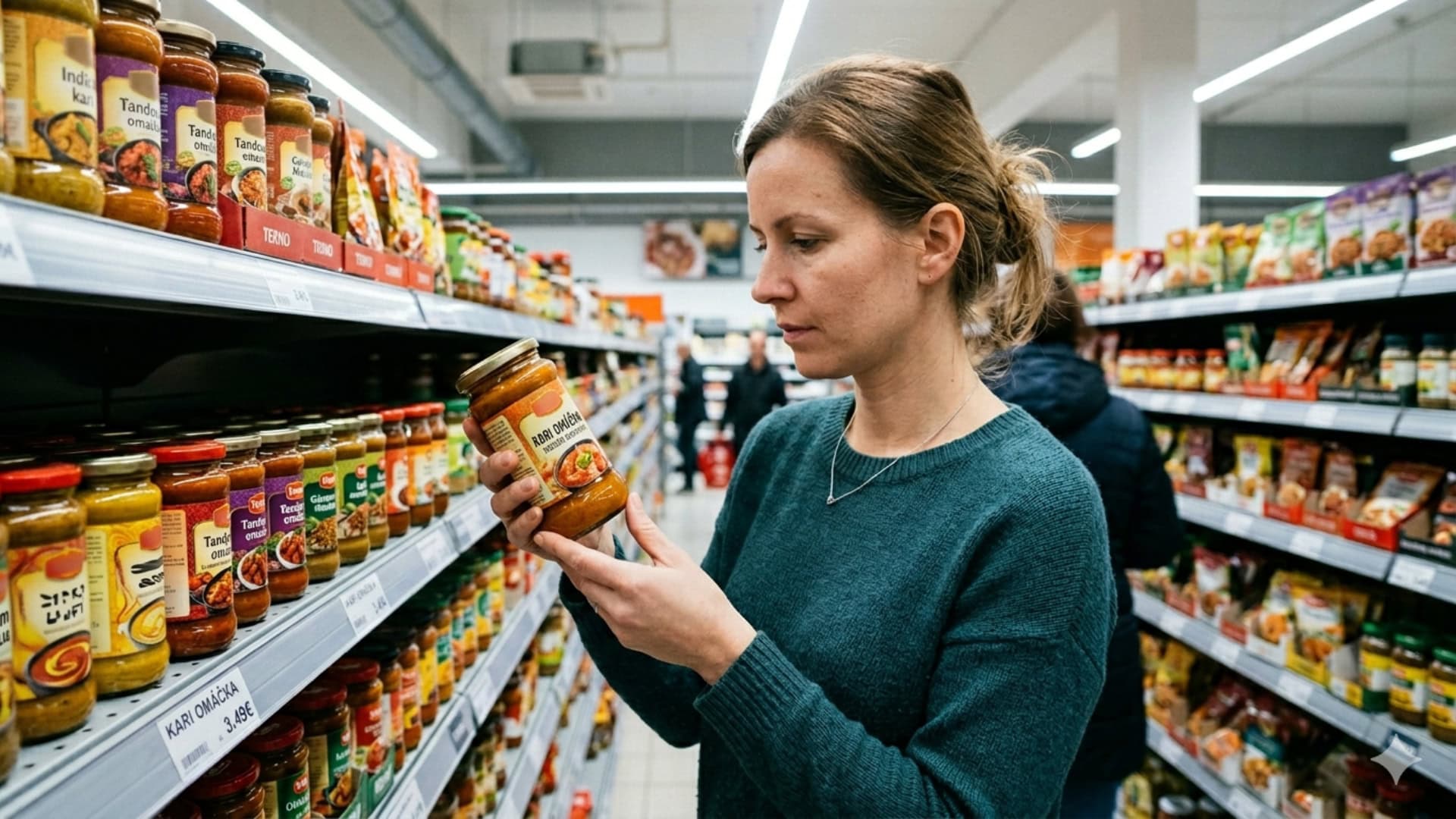 Na snímke žena, ktorá drží kari omáčku.