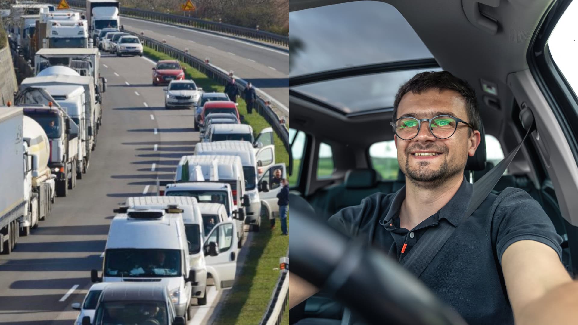 Na snímke kolóna a šofér auta.