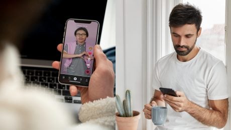 Na snímkach video na sociálnej sieti a muž na telefóne.