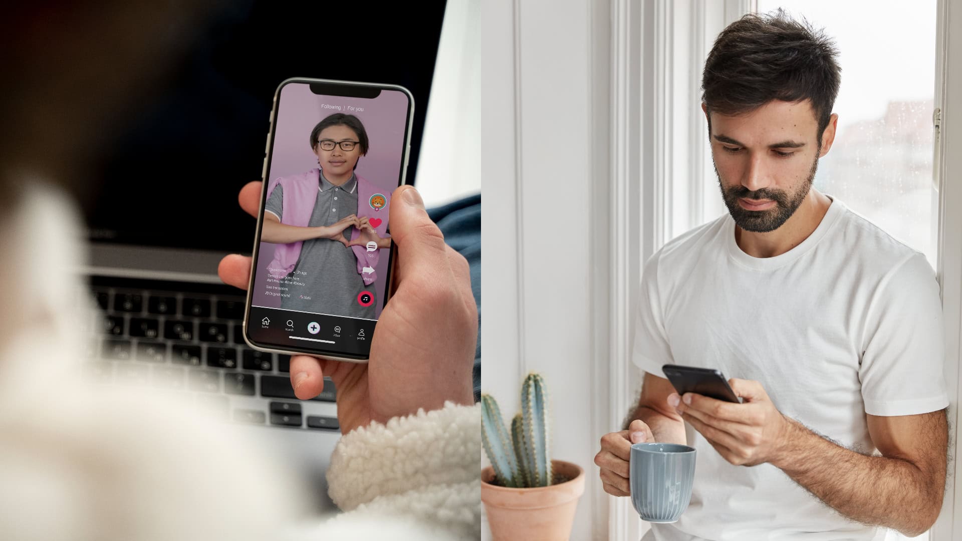 Na snímkach video na sociálnej sieti a muž na telefóne.