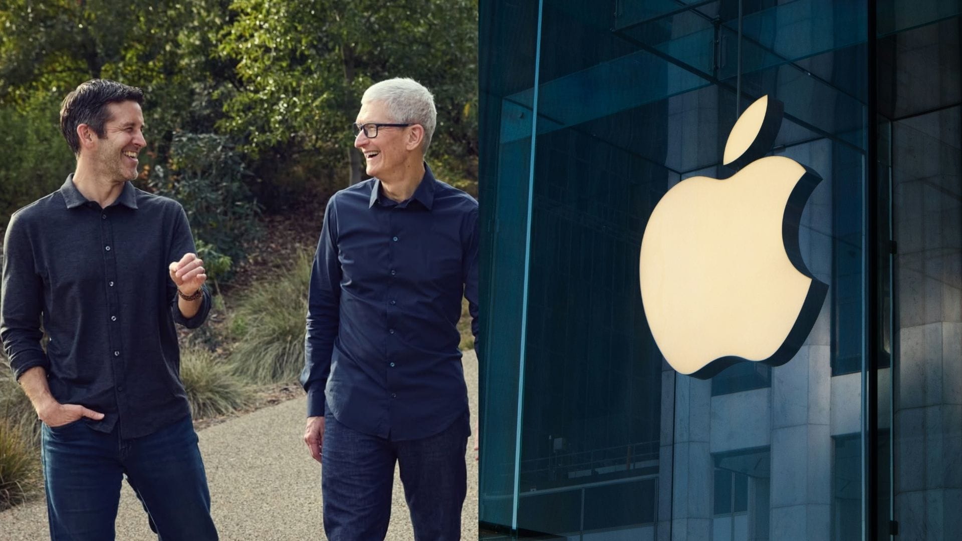 Na snímke budúci generálny riaditeľ Apple John Ternus (vľavo) a súčasný generálny riaditeľ Apple Tim Cook (vpravo)