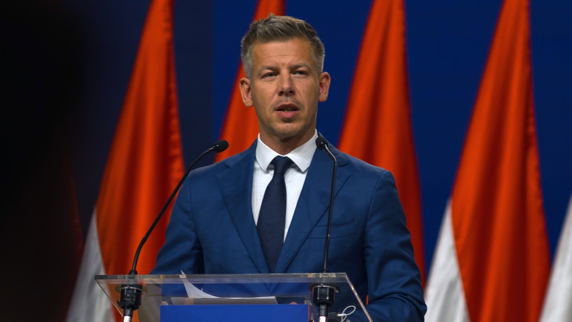 Na snímke líder maďarskej opozičnej strany Tisza Péter Magyar