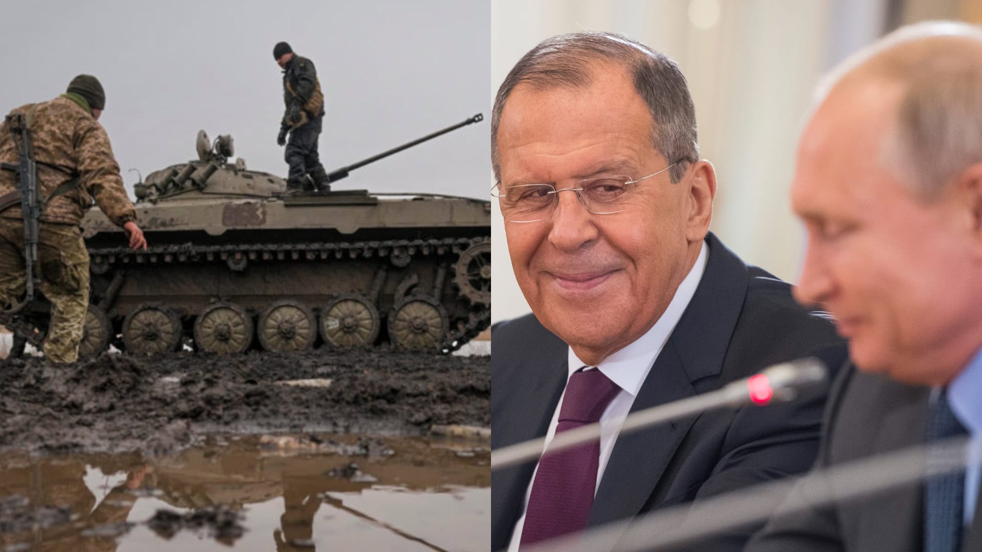 na snímkach ruské vojsko, lavrov a putin