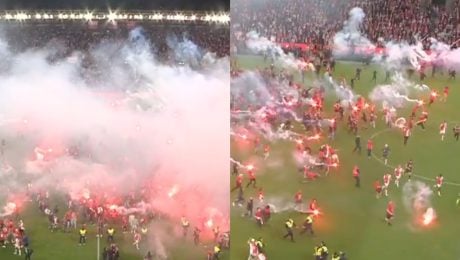 Prague "S" derby was prematurely interrupted due to Slavia fans running onto the playing field.
