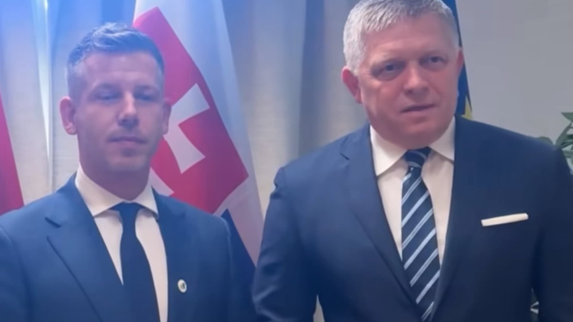 Na snímke Peter Magyar a Robert Fico