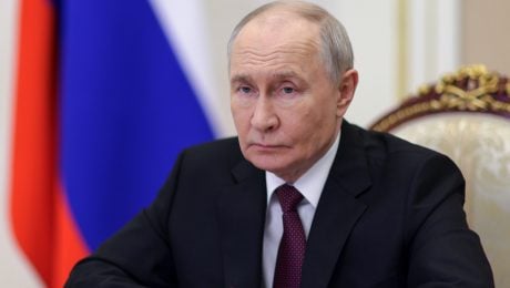 Ruský prezident Vladimir Putin vedie zasadnutie vládneho kabinetu prostredníctvom videokonferencie v Kremli v Moskve 23. júna 2026.