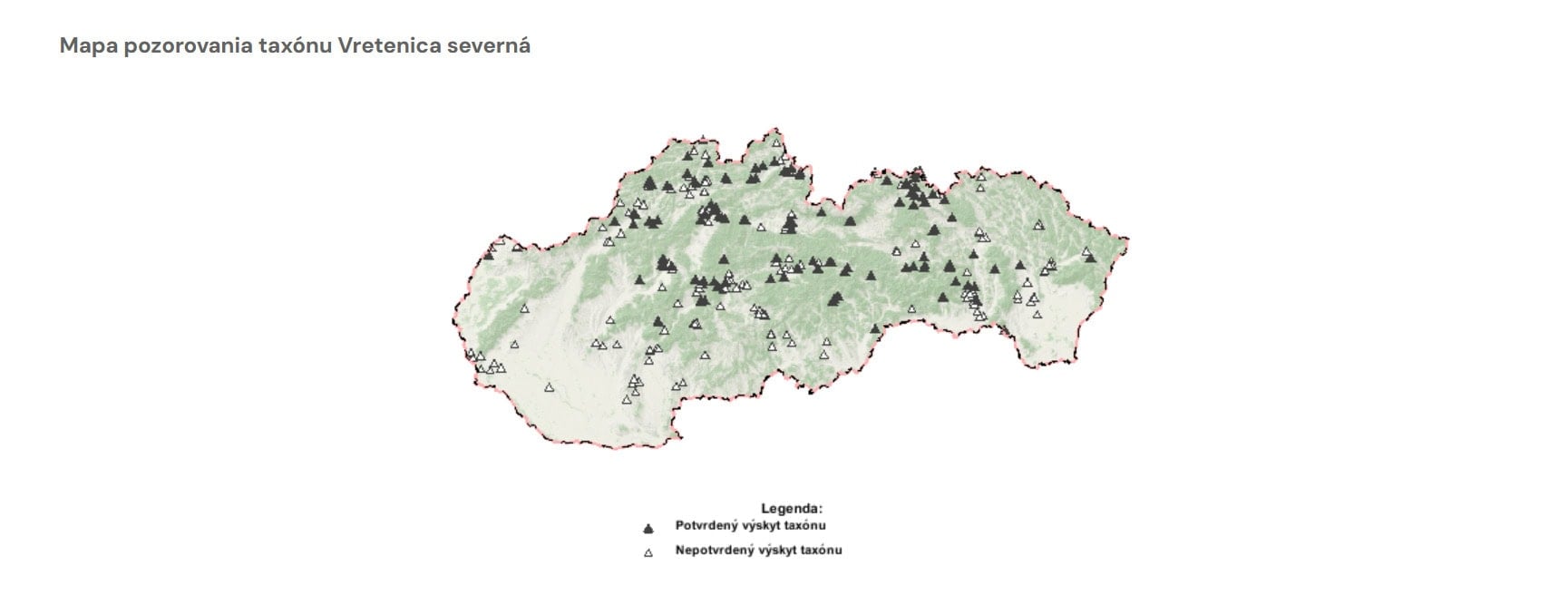 Mapa výskytu vretenice