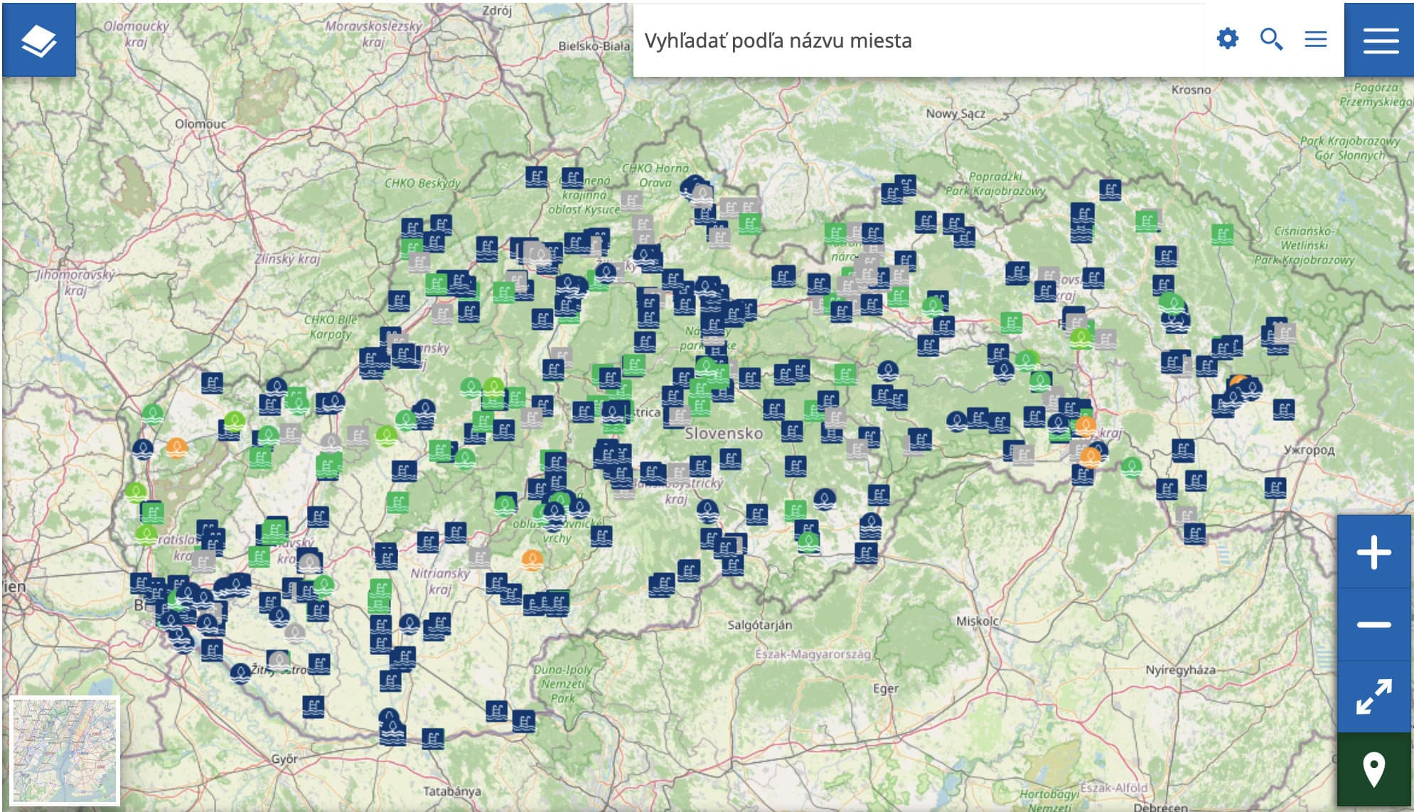 mapa kúpalísk a vodných plôch