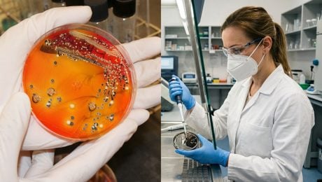 Na snímke baktéria Salmonella a vedkyňa