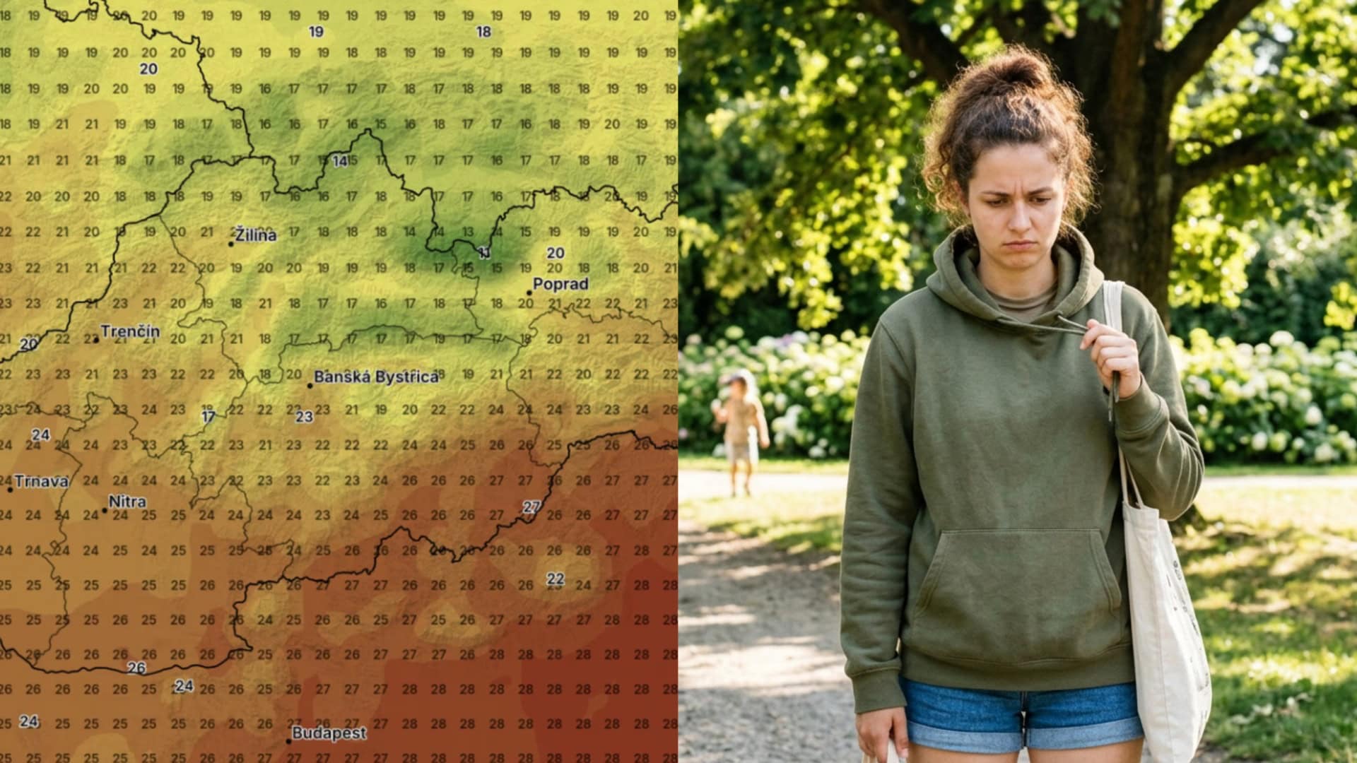 Na snímkach graf s predpoveďou počasia a žena