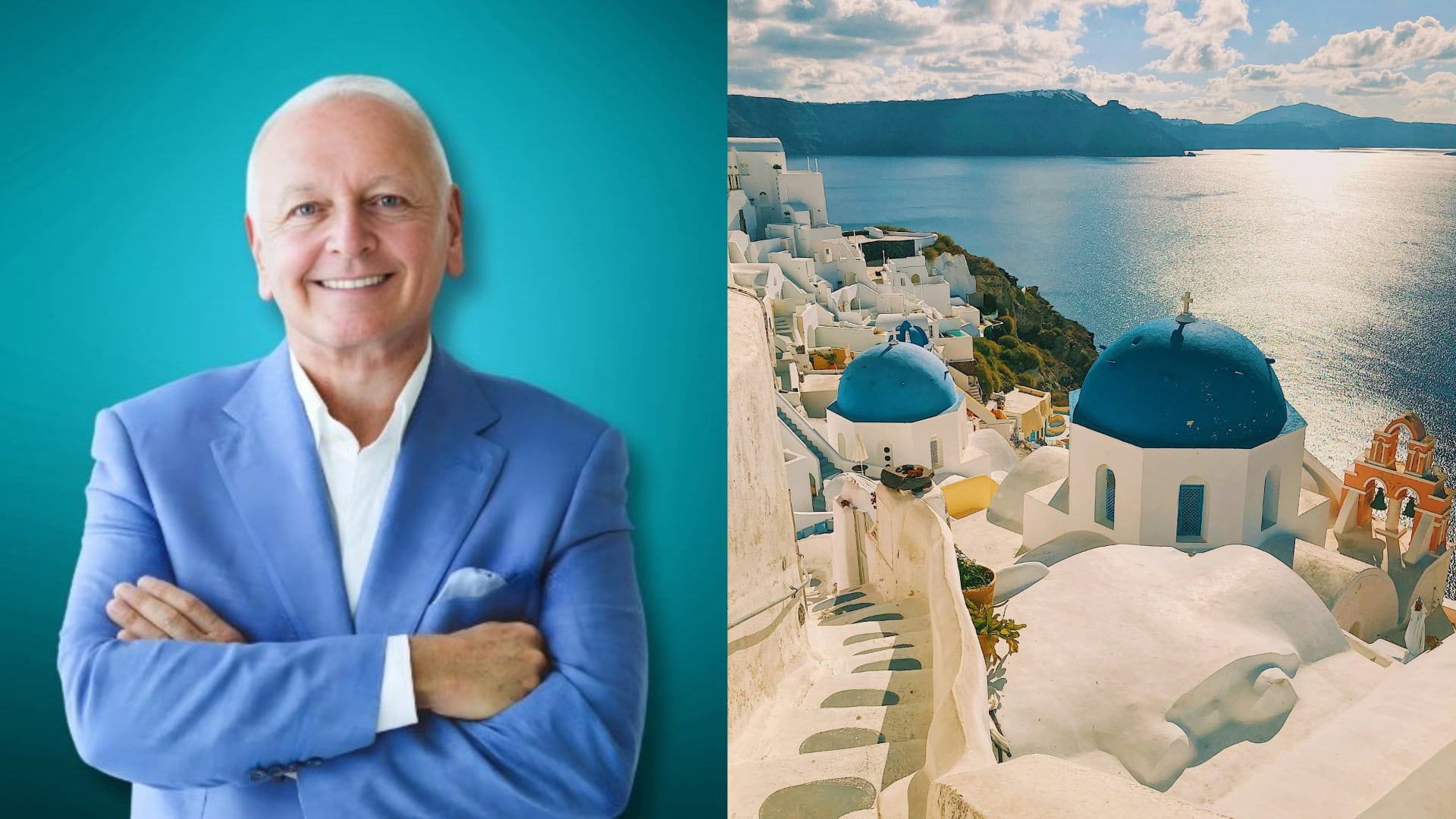 Na snímke Gary Ashworth a Santorini