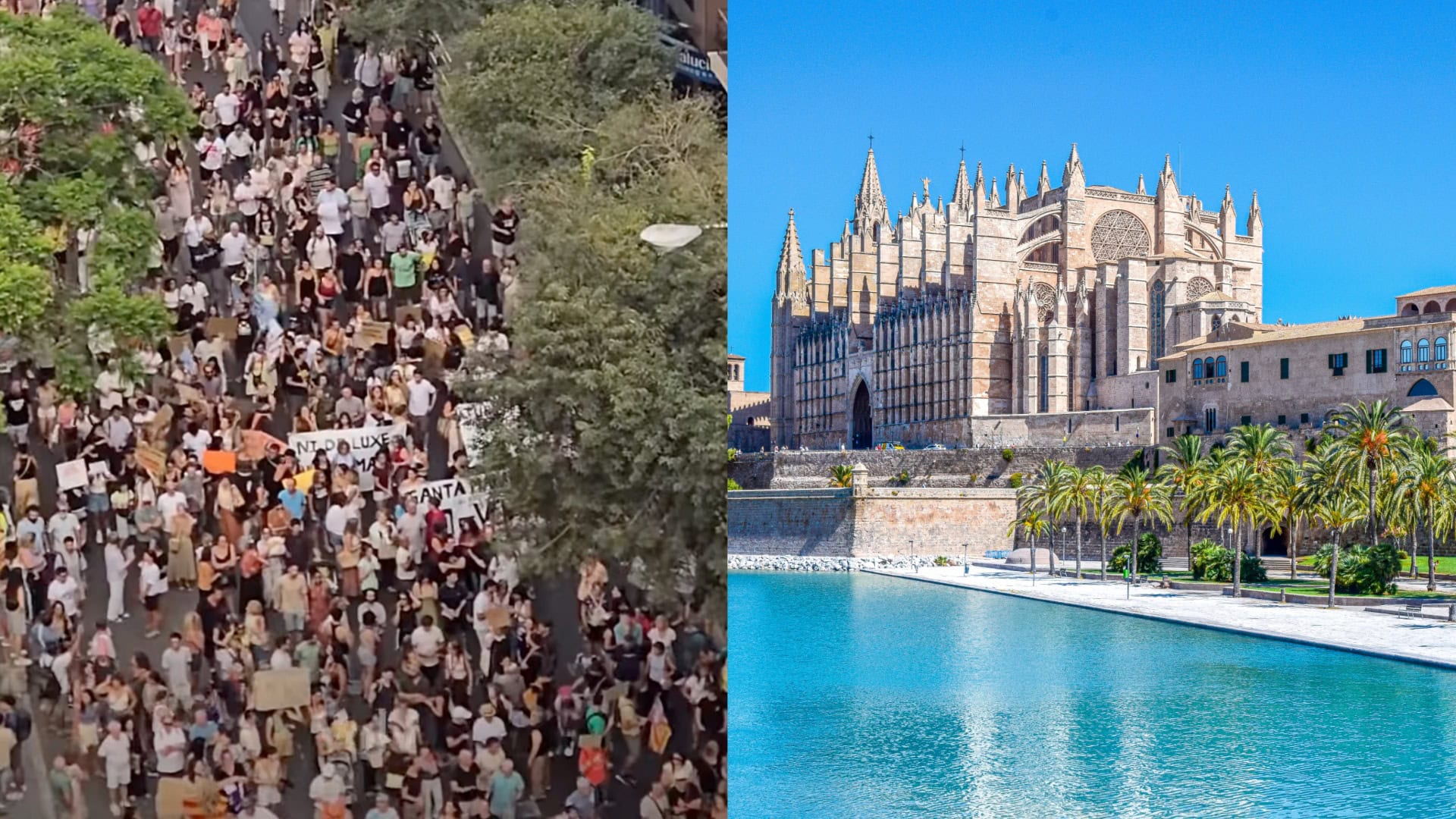 Na snímkach protest a Mallorca