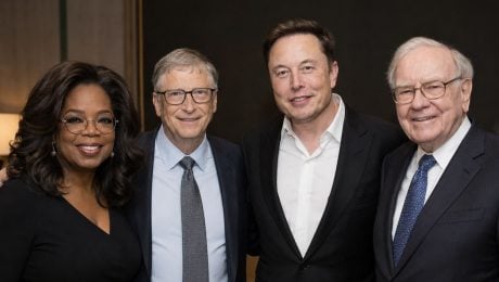 Na snímke sú zľava: Oprah Winfrey, Bill Gates, Elon Musk, Warren Buffett