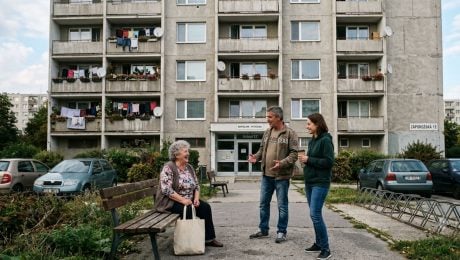 na snimke je panelak, petrzalka, slovaci