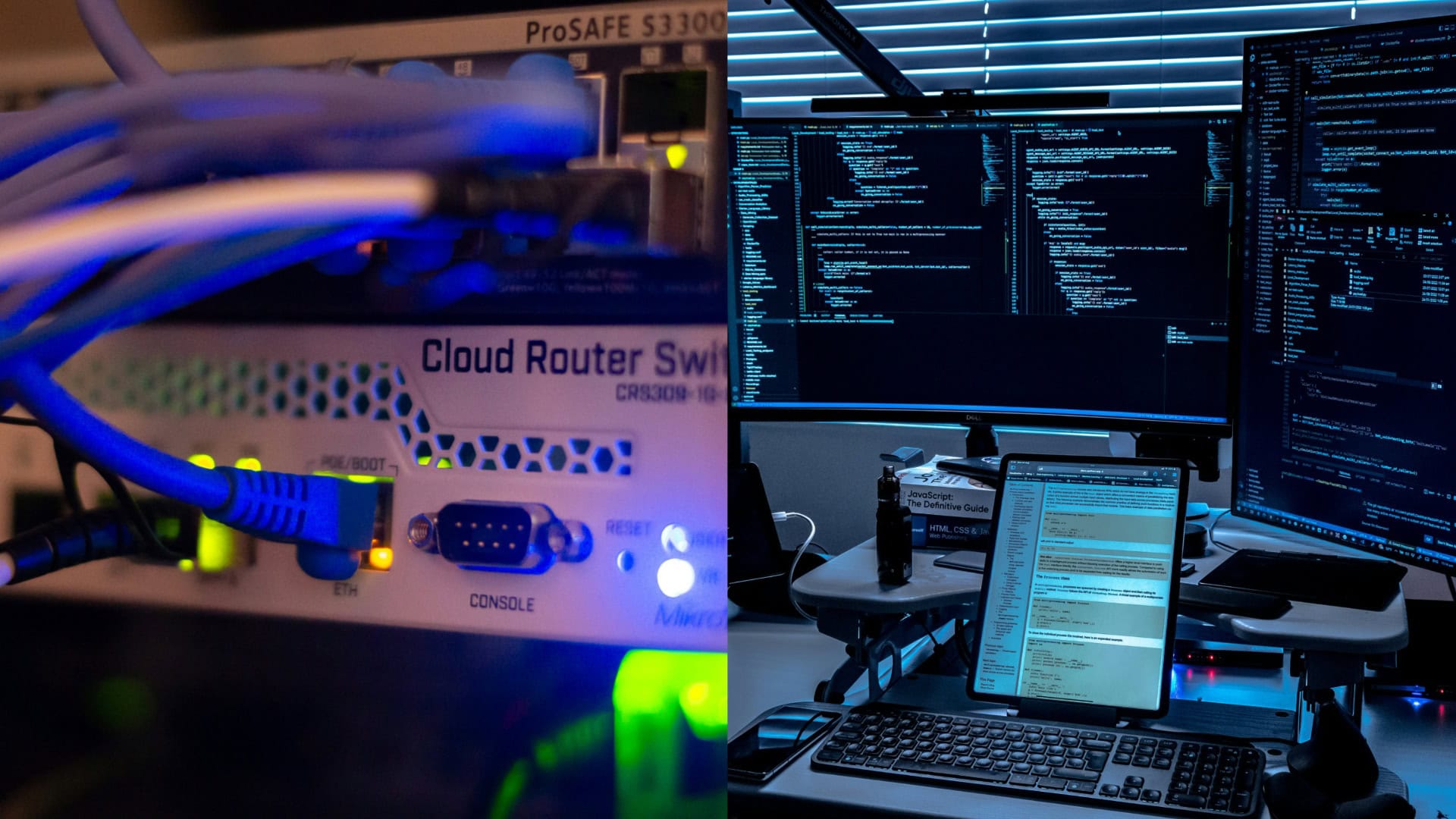 Na snímkach router a počítačová technika