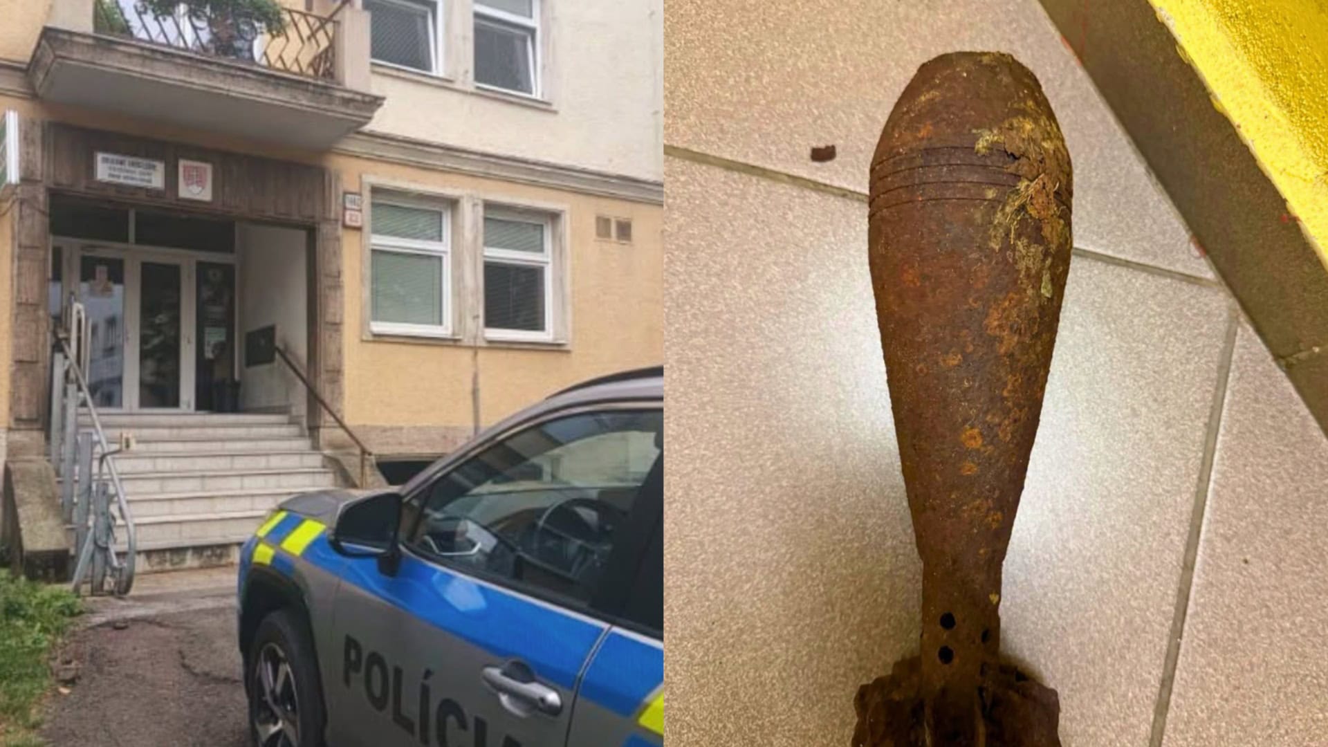 na snímke polícia a delostrelecká mína