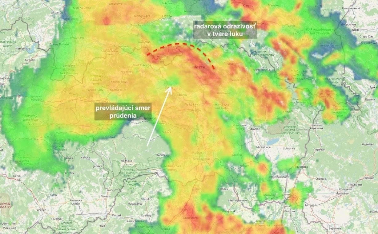 takto vyzerá bow echo na radare
