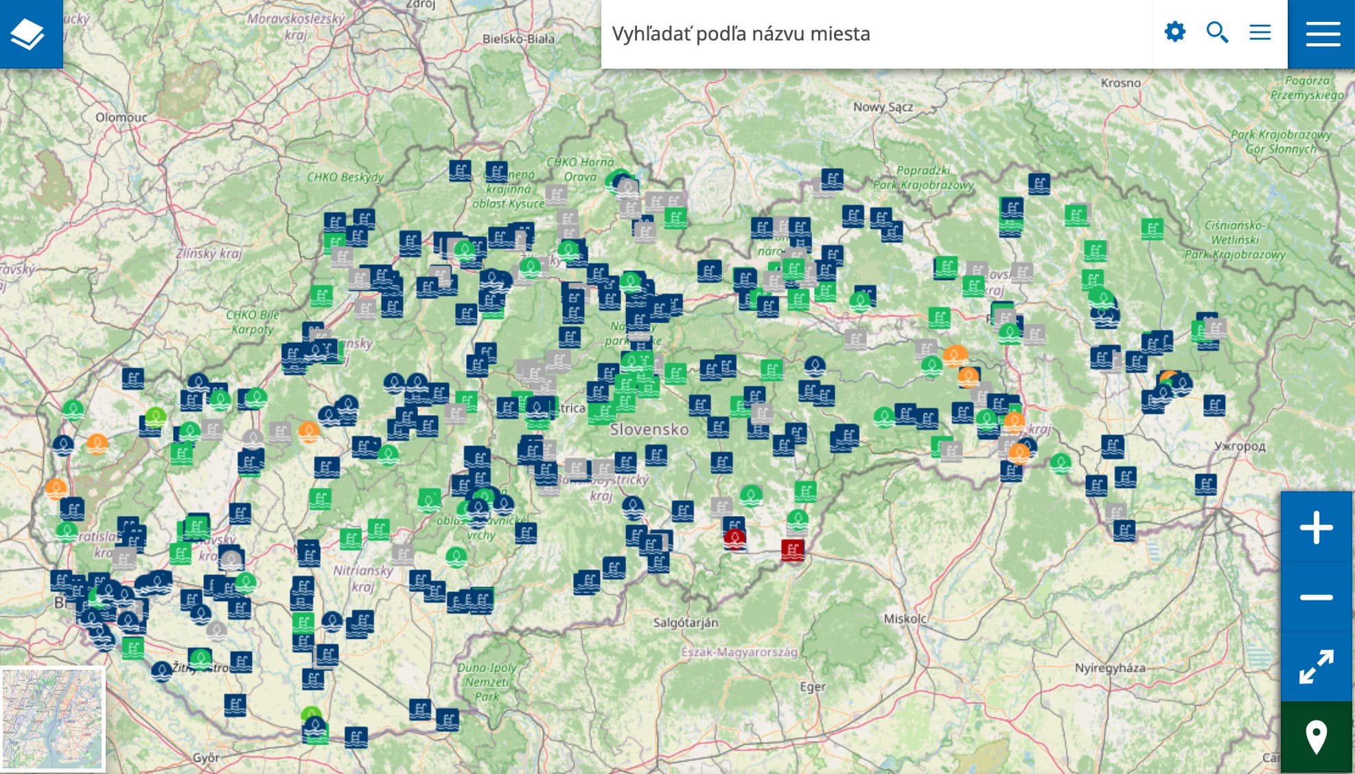 mapa kupalisk a vodnych ploch na slovensku
