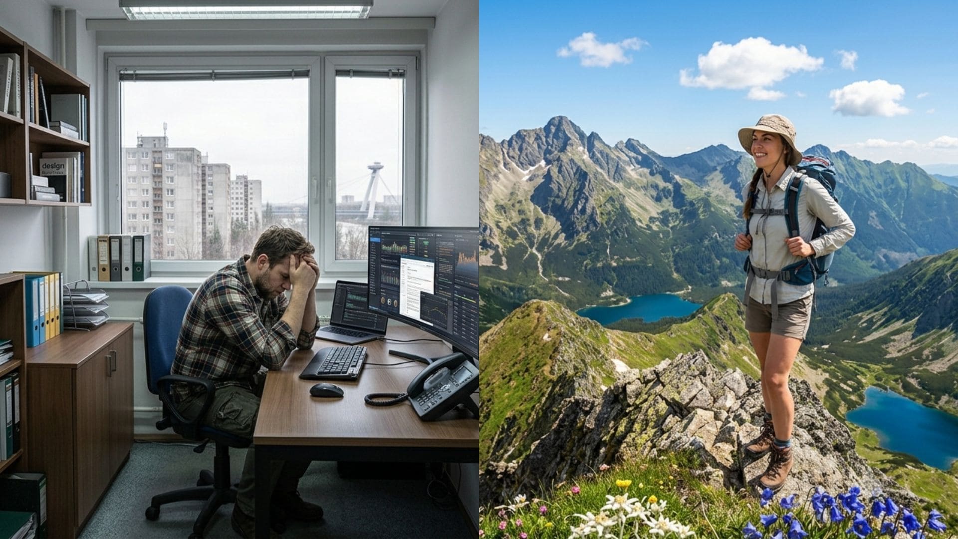 vyhorenie, burnout, tatry, práca, oddych, relax, žena, muž