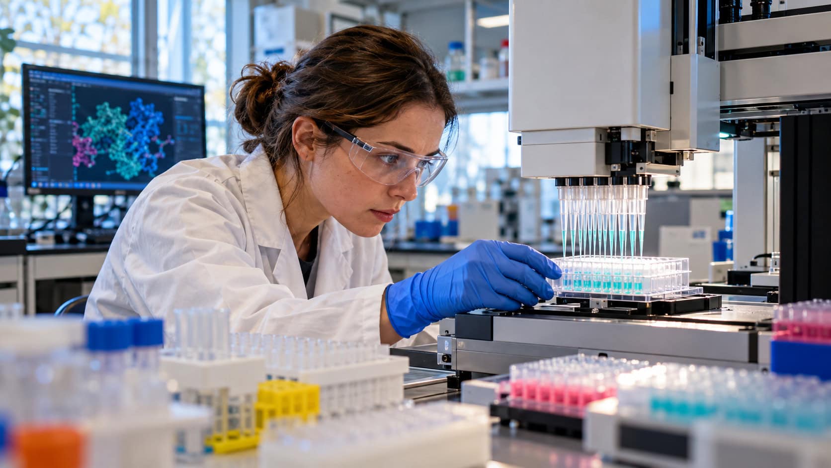 Vedkyňa pri práci v biologickom laboratóriu
