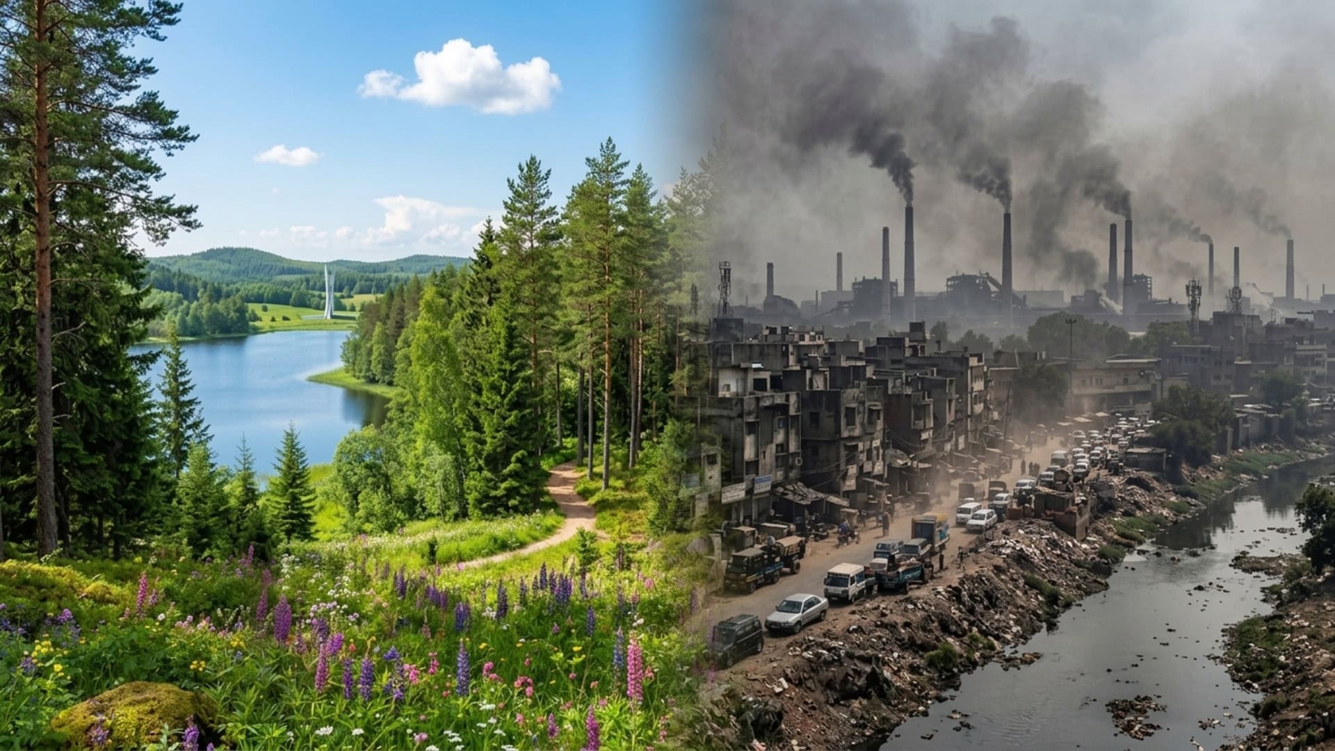 čistá vs. znečistená krajina