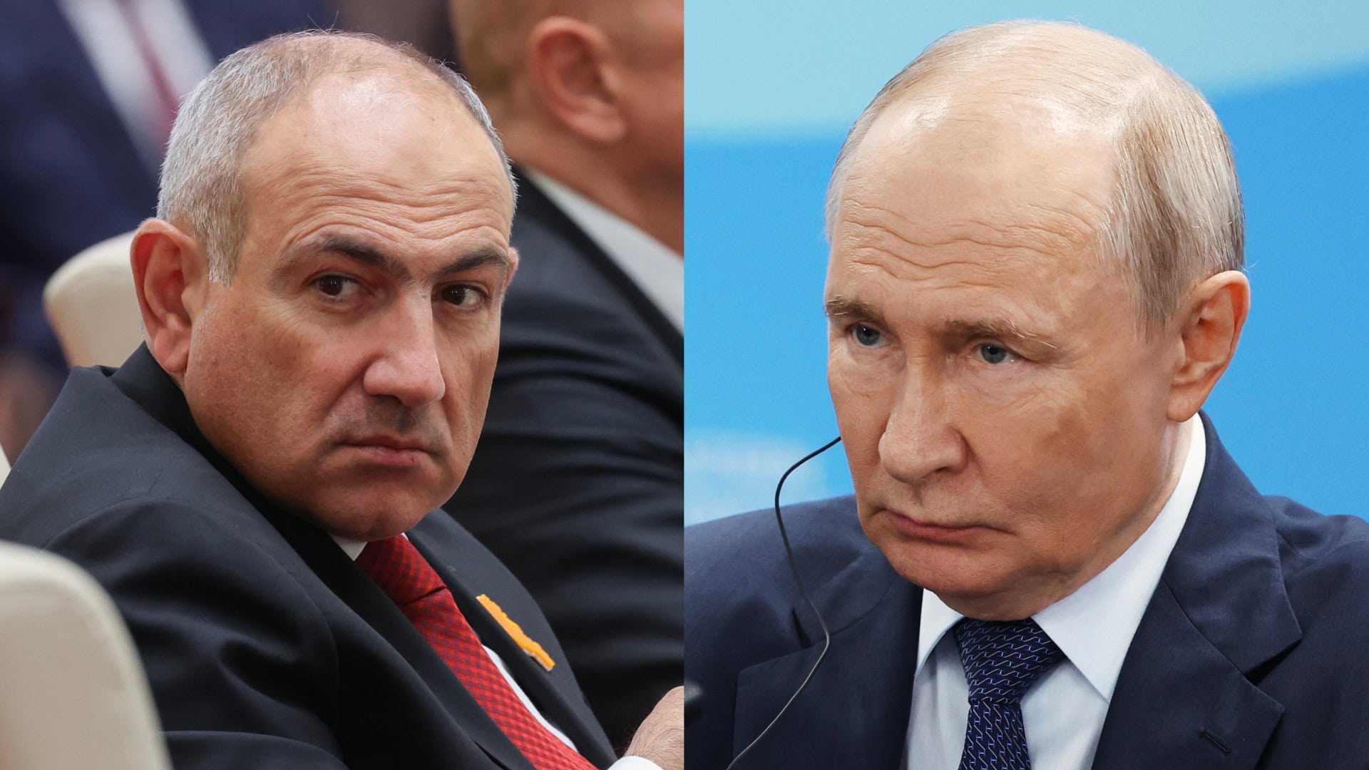 Na snímkach arménsky premiér Nikol Pašinjan a ruský prezident Vladimir Putin