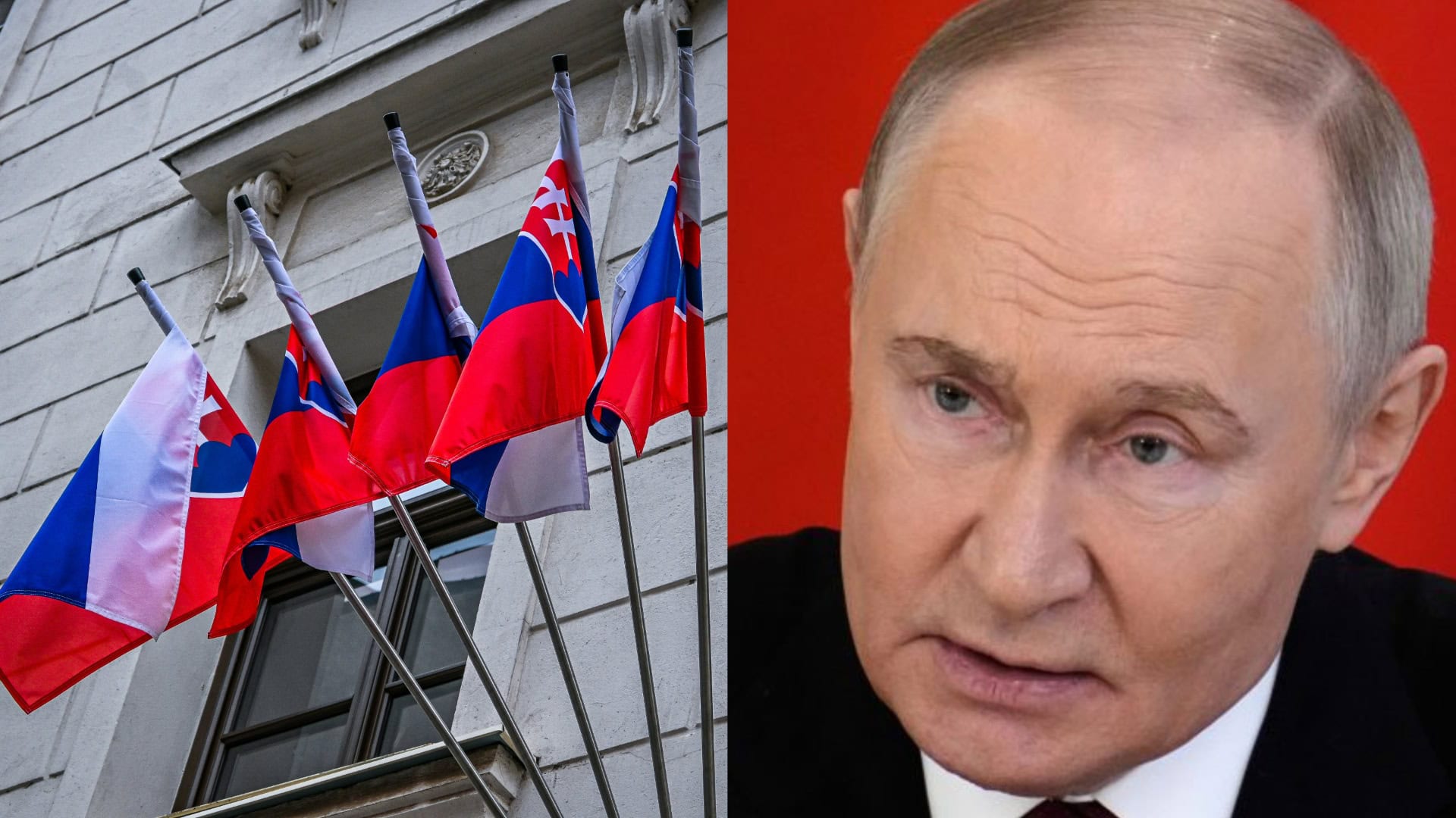 Na snímkach vlajka Slovenska a Vladimir Putin